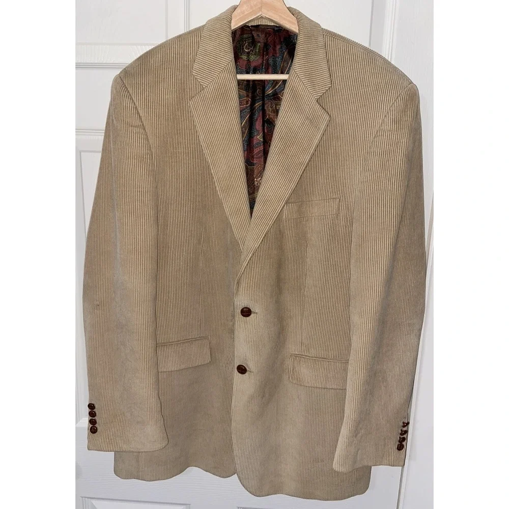 Lauren Ralph Lauren Men's Corduroy Coat Blazer Two‎ Button Brown Paisley 42L